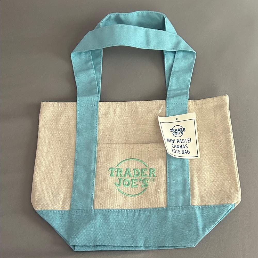 Trader Joe's Mini Canvas Tote Bag in Blue & Cream